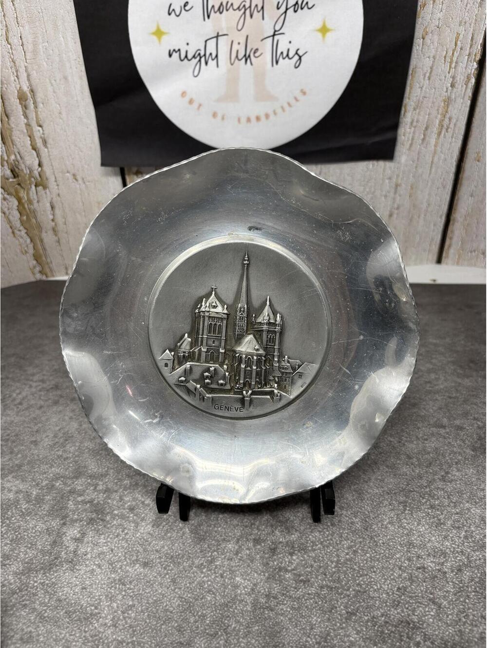 Vintage SIGG Switzerland Geneve Geneva Hand Hammered Aluminum Souvenir Plate